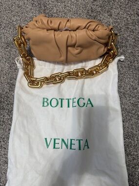 Bottega Veneta Padded Mini Shoulder Bag in Tan with Gold Chain